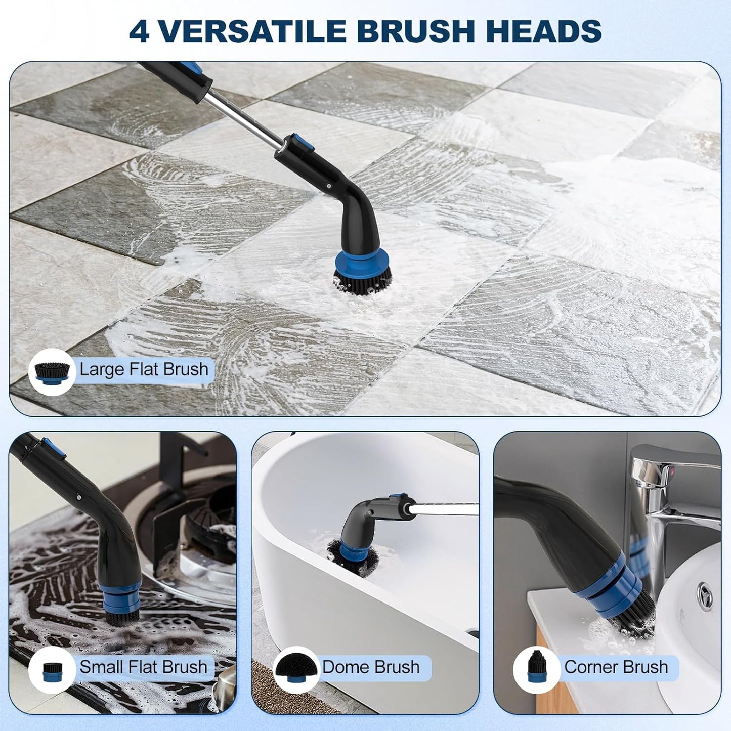 Electric Spin Scrubber, Cordless Cleaning Brush With 4 Replaceable Brush Heads And Adjustable Extension Handle Power Shower Scrubber For Bathroom, Kitchen, Tub, Tile, Floor - My Store