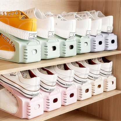 Double Shoes Shelf Cabinets Shoe Rack Stackable Shoe Storage Organizer Plastic Adjustable Shoes Organizers - My Store