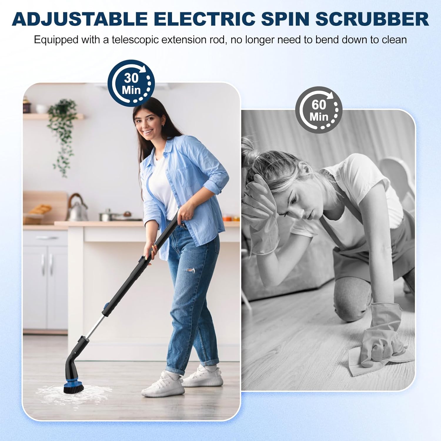 Electric Spin Scrubber, Cordless Cleaning Brush With 4 Replaceable Brush Heads And Adjustable Extension Handle Power Shower Scrubber For Bathroom, Kitchen, Tub, Tile, Floor - My Store