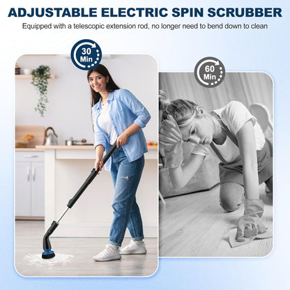 Electric Spin Scrubber, Cordless Cleaning Brush With 4 Replaceable Brush Heads And Adjustable Extension Handle Power Shower Scrubber For Bathroom, Kitchen, Tub, Tile, Floor - My Store